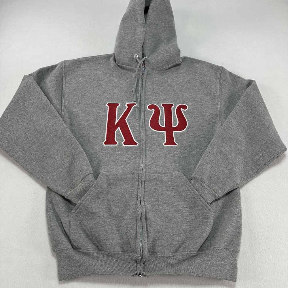Kappa Psi Jerzees Hoodie Sweatshirt Mens Medium Gray Full Zip Greek College Frat